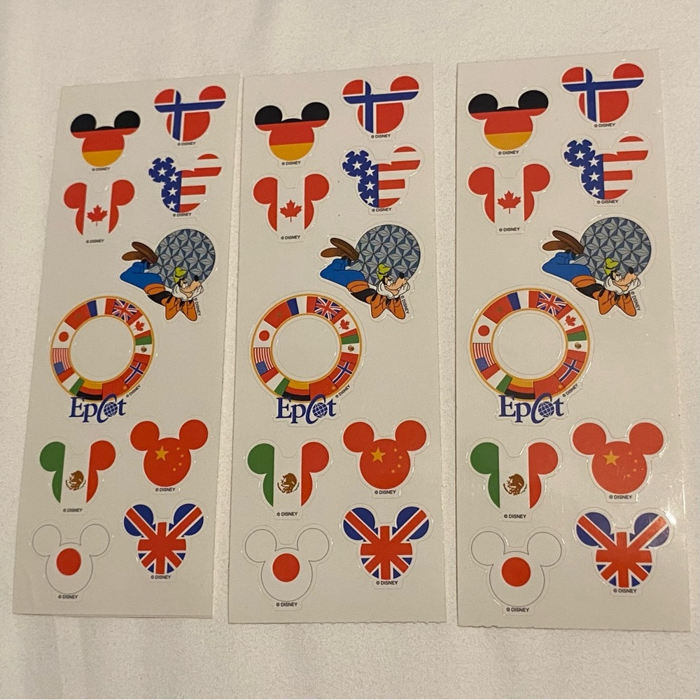 Walt Disney World Epcot Scrapbook Stickers Flags 3 Sheets